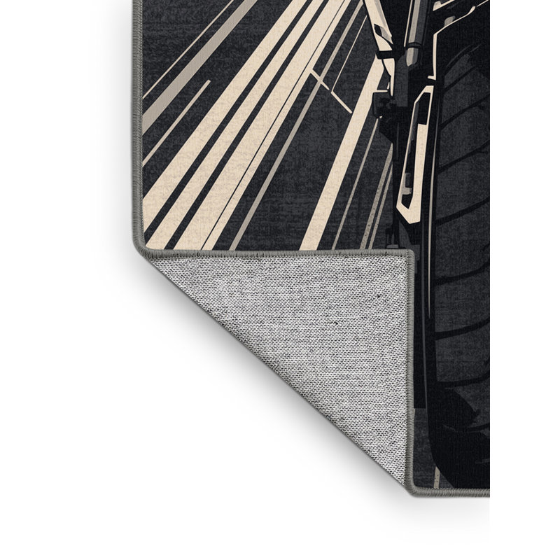 Machine Washable Potts Sport Motorcycle Sleek & Chic Modern Geometric Rug in Gray – Gray Binding, 7x10
