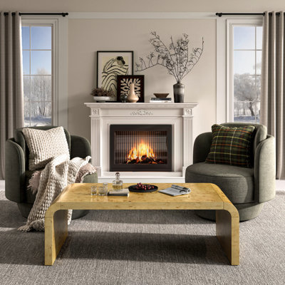 Kievie 48" W Burl Wood Coffee Table – Handcrafted Elegance with Sleek Curves by Loon Peak