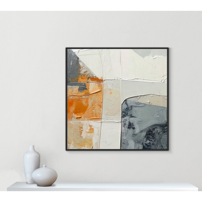 «Plastered II» par Alonza Saunders, L 46,5 po x H 46,5 po, Toile avec cadre, Cadre flottant noir