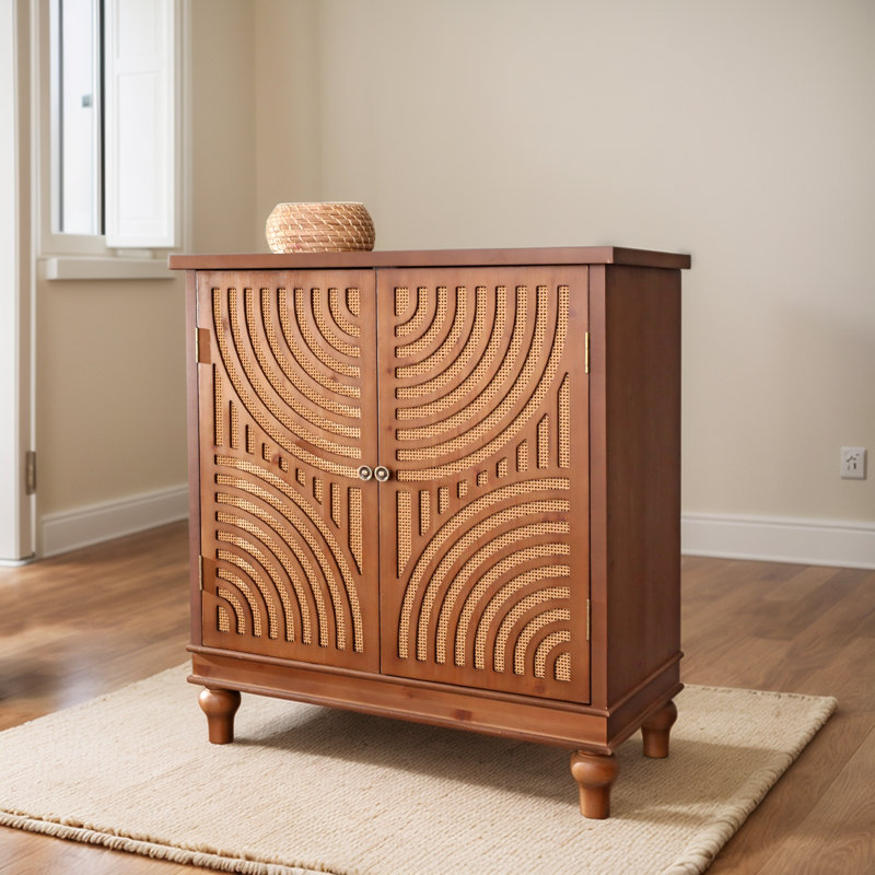 2-door Wood Carved Accent Cabinet, 34.3" H x 31.5" W x 15.1" D