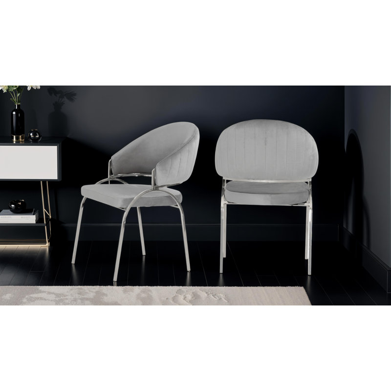 Tehesha Velvet Dining Chair (Set of 2), Gray, Stainless Steel