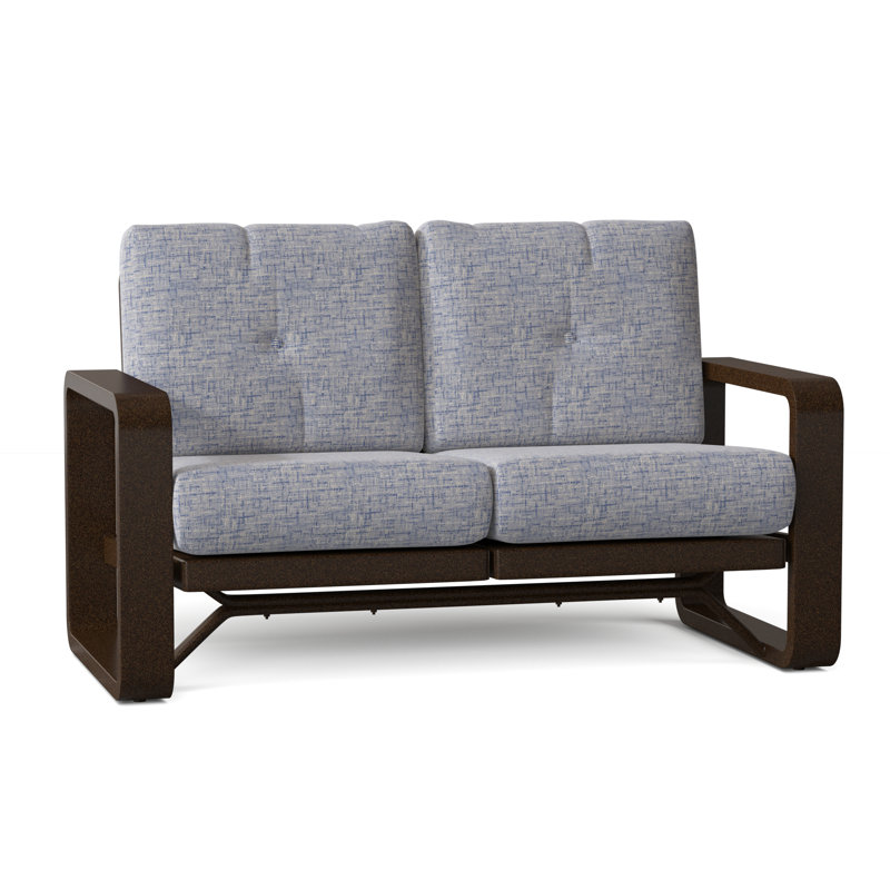 Vale 60.5'' Wide Aluminum Loveseat with Cushions, Chestnut Brown, Pique Gravel Sunbrella®