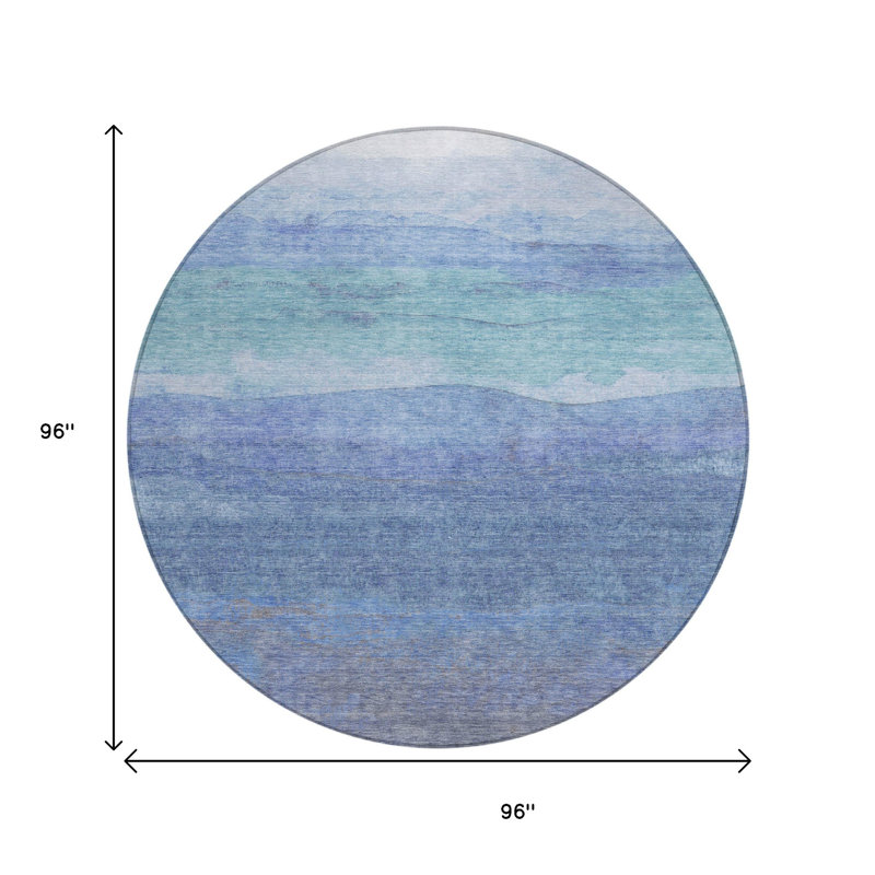 Tapis d'intérieur rond lavable abstrait bleu sarcelle et bleu ciel Fairwinds 8 pi