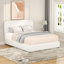 Lit plateforme tapissier à 2 tiroirs avec grand lit, tête de lit capitonnée surpiquée, support de matelas à lattes en bois, aucun sommier requis