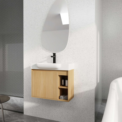 Meuble-lavabo mural avec lavabo en céramique et porte à fermeture en douceur