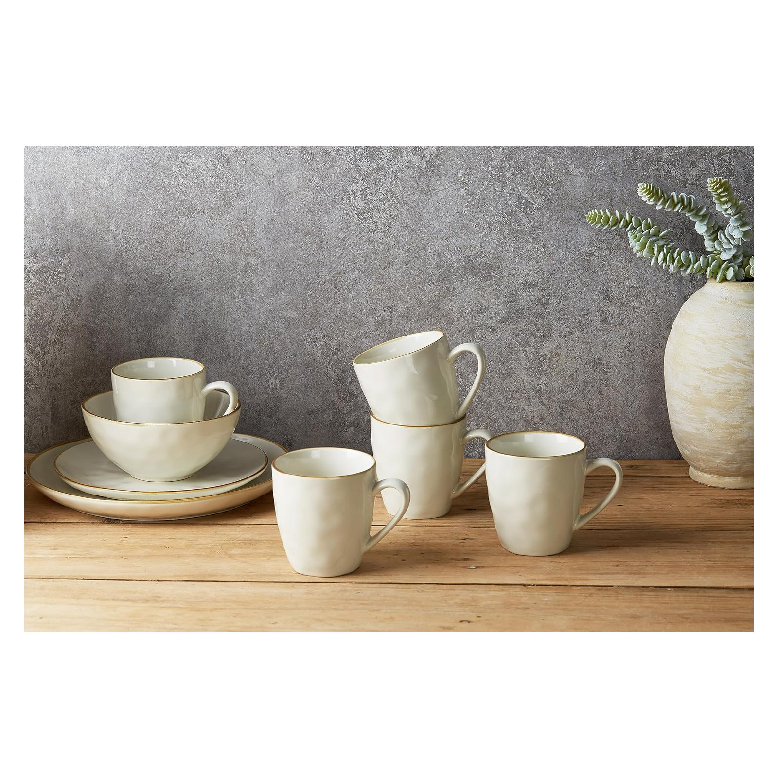 Leny 11.5oz Stoneware Round Coffee Mug (Set of 4), Vanilla White