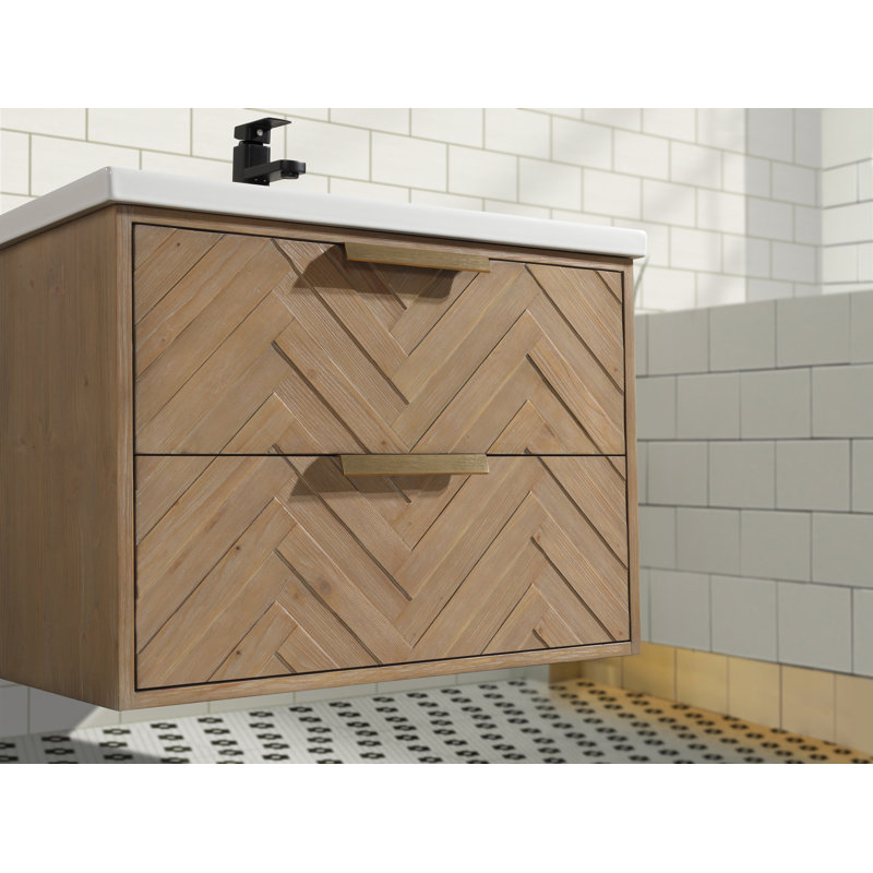 Carlsbad 30" Weathered Fir Floating Bathroom Vanity with Ceramic Top