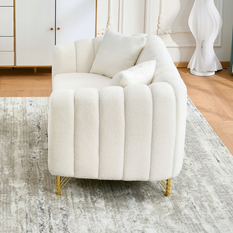 61 "chenille blanche 2 places avec pieds en métal doré, idéal pour les appartements modernes
