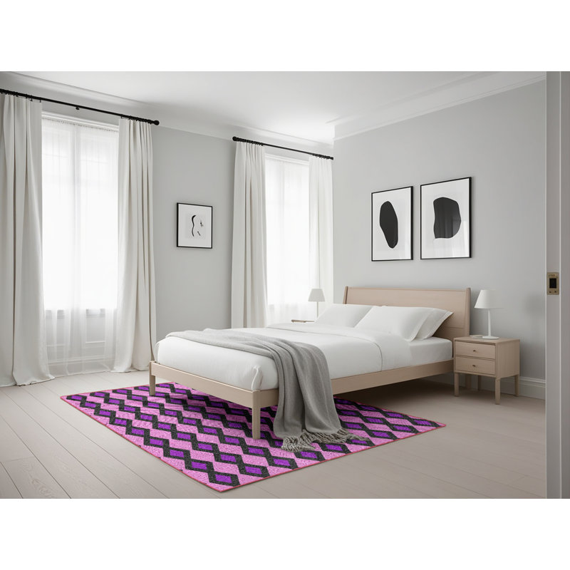 Tapis rose/mauve à motifs, Rectangle 5 pi x 7 pi