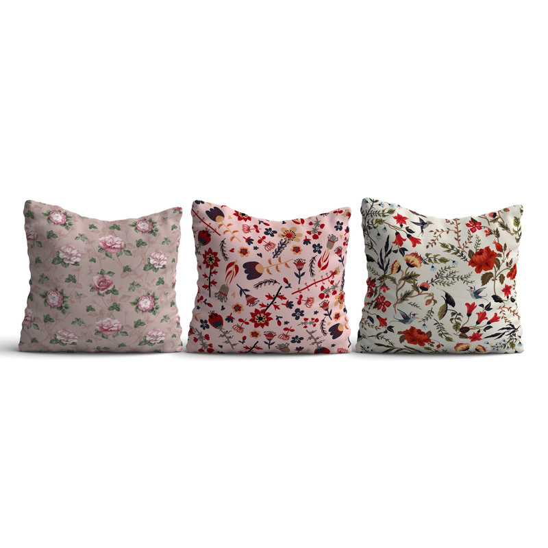 Ensemble de housses de coussin élégantes (3 pièces), 50% coton, 50% polyester | Lavable à la machine, repassable, impression numérique | Parfait pour la décoration intérieure, le salon et la chambre à coucher