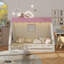 Lit simple au sol avec tente et lit de camp en bois massif avec garde-corps pleine longueur, design Montessori et enfantin, blanc et rose-325523722-325523720