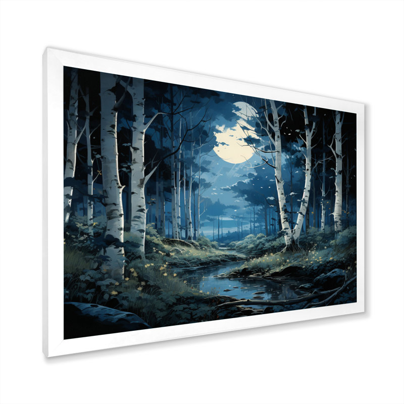 " Birch Woods Moonlit Symphony IV ", White Picture Framed, 24" H x 32" W x 1" D