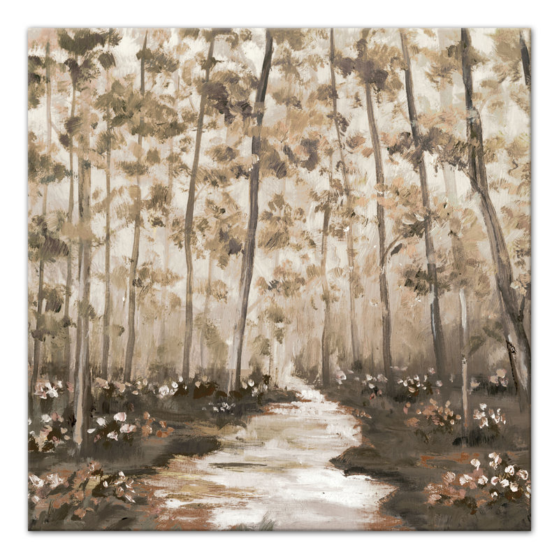 Chemin bordé d'arbres sur toile, H 24 po x l 24 po x P 1,25 po