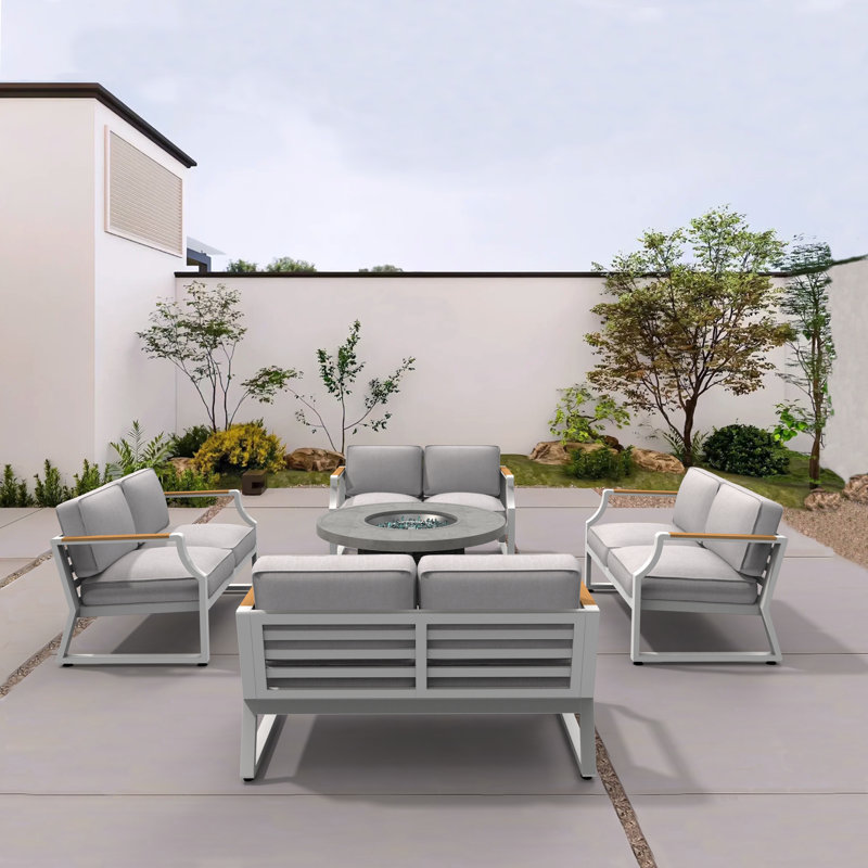 Dekan 8 - Person Patio Conversation Set with Cushions, Gray/White