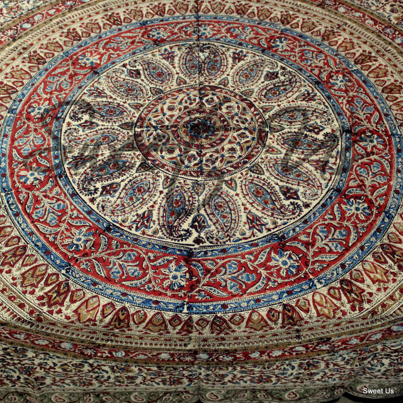 Nappe Kalamkari, Rouge / vert, L 72 po x L 106 po