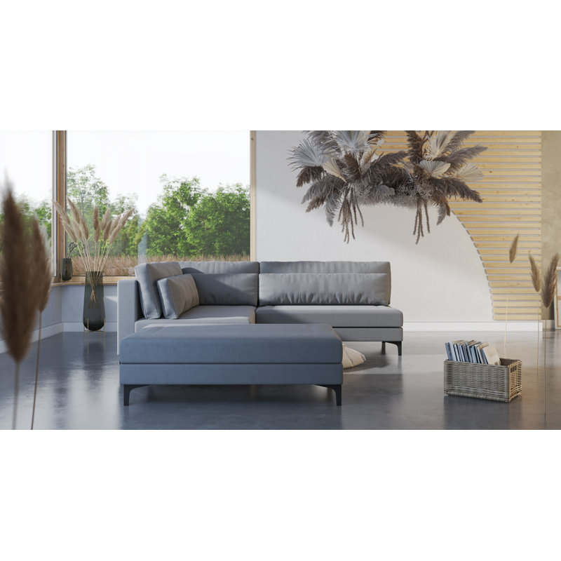 Asata Modern Corner Sofa with Sleeping Function and Footstool, Left Hand Facing