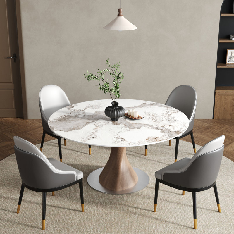 Stable Dining Table For 4/6/8, Glossy Amber, 29.53"H x 47.24"L x 47.24"W, Noyer foncé