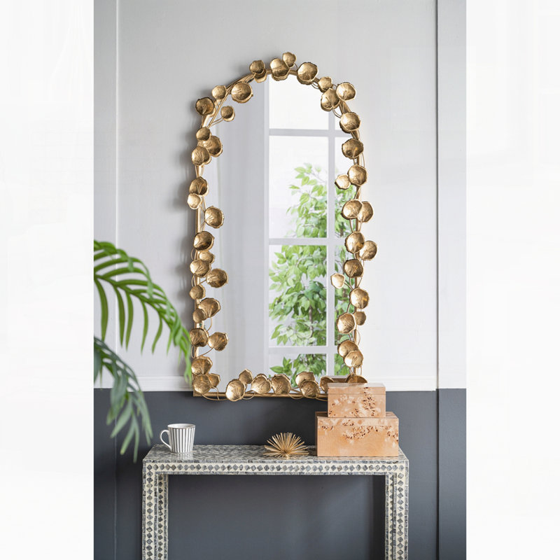 Miroir mural 51,5 "x 29" pleine longueur arqué avec accents feuille dorée, miroir décoratif pour le salon, la chambre à coucher