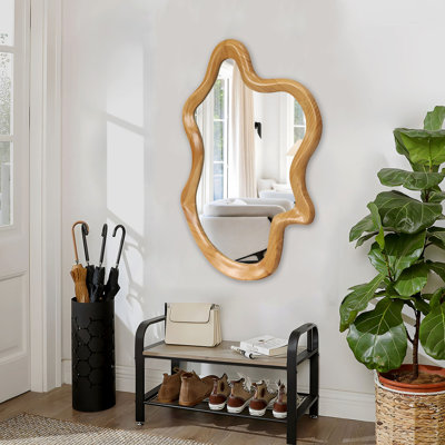 Miroir mural 33,46 "x 22,24" de forme irrégulière avec cadre en bois naturel