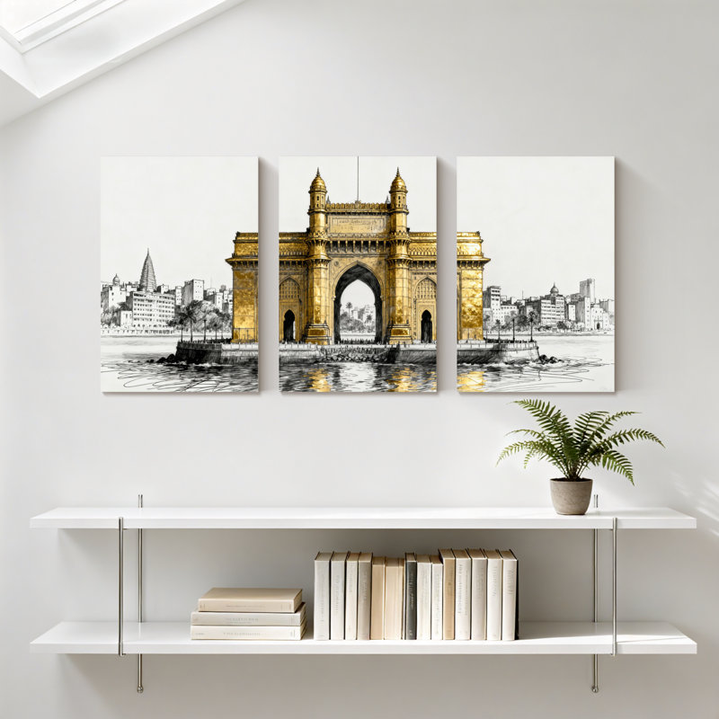 Ensemble de 3 impressions d'art sur toile, "Golden Gateway Reflets In Water", H 24 po x l 48 po