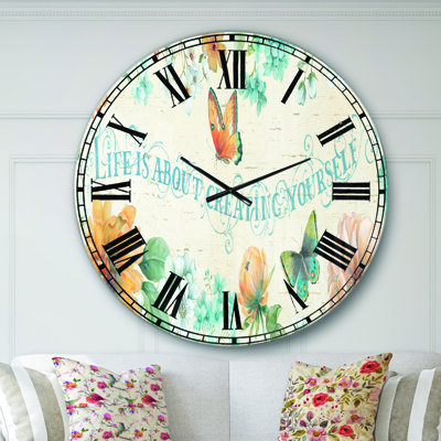 Butterfly Bloom lovely Quote - Farmhouse Wall Clock