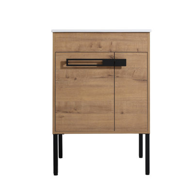 Meuble-lavabo autoportant avec 2 portes et armoire spacieuse avec rangement à fermeture en douceur de style moderne