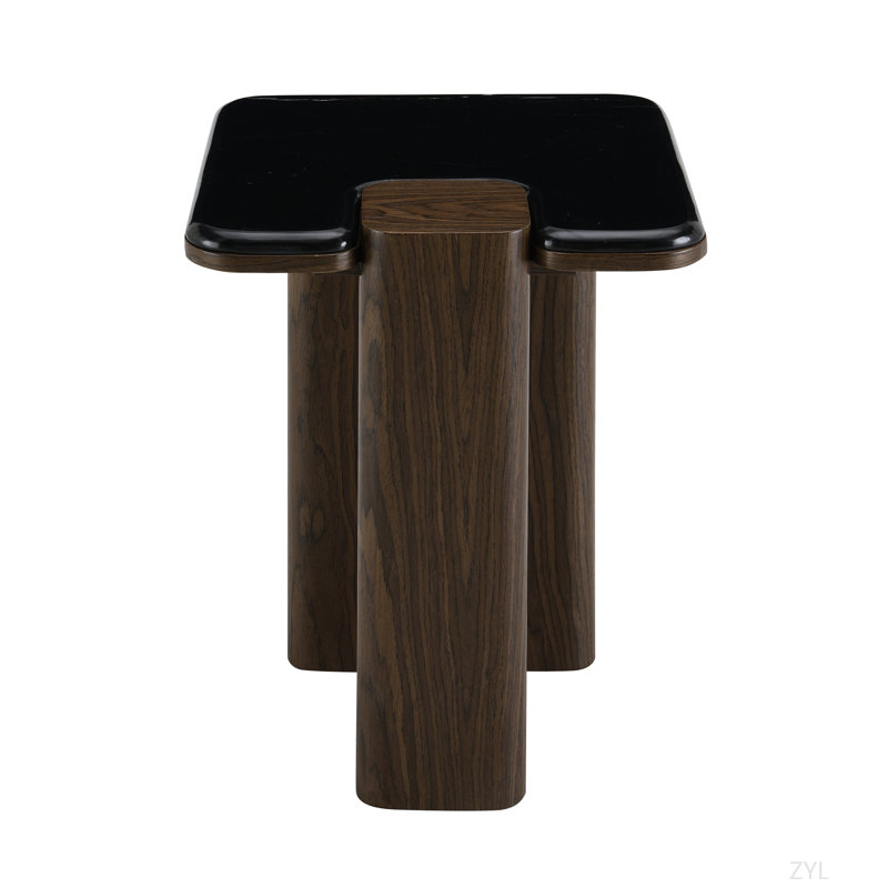 Plateau en marbre naturel et table de bout en noyer foncé avec marbre naturel