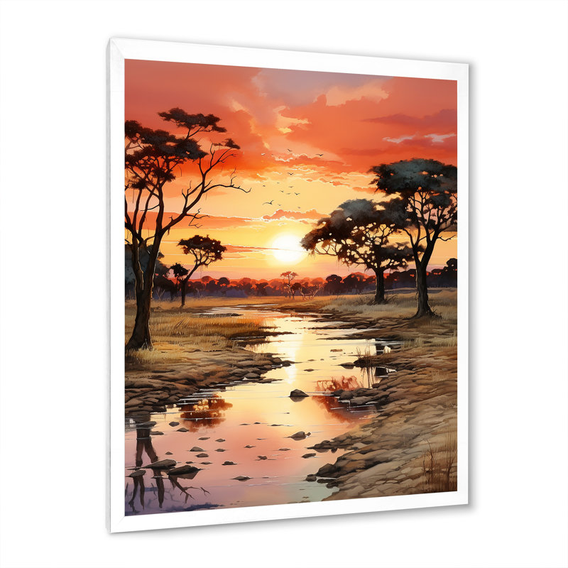 Alsey, coucher de soleil africain Oasis II, H 32 po x l 16 po x P 1 po, Cadre photo blanc
