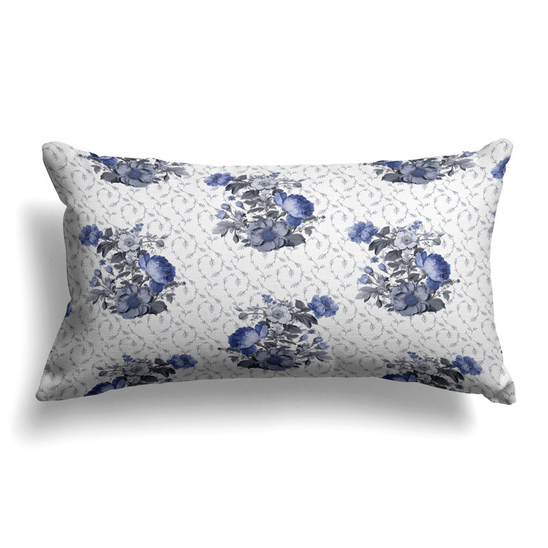 Flower and Knop  Rectangular Throw Pillow, Blue/Gray