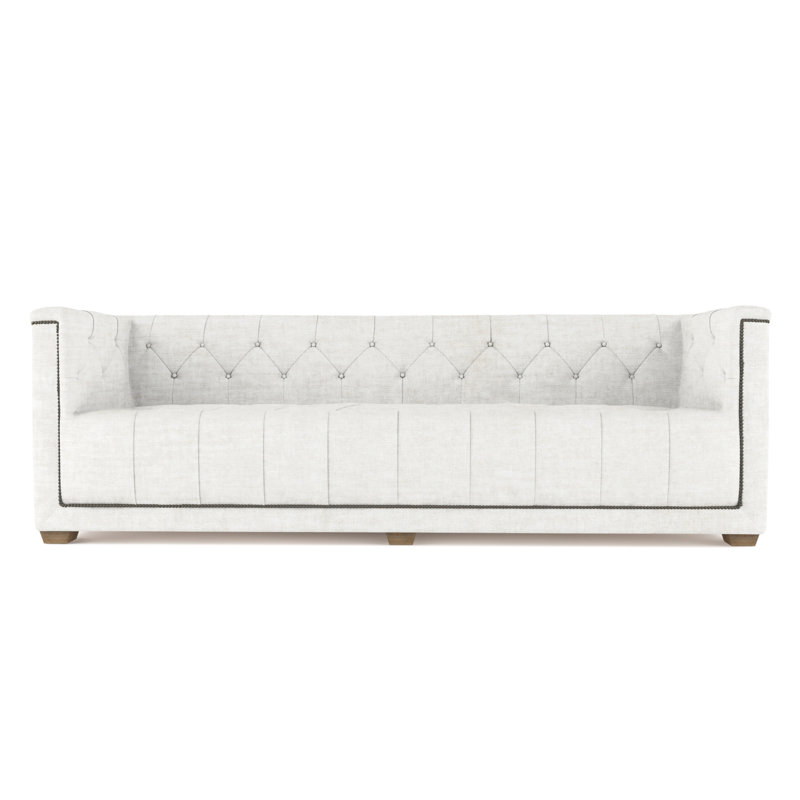 Velvet Sofa, Alabaster Genuine Leather, 96"