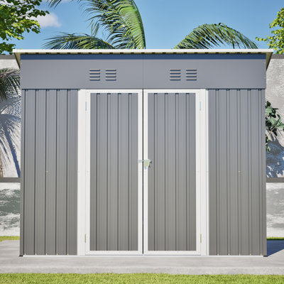 Rangement pour outils et animaux 4 x 8 renforcé avec toit incliné, 4 bouches d'aération, structure robuste pour jardin