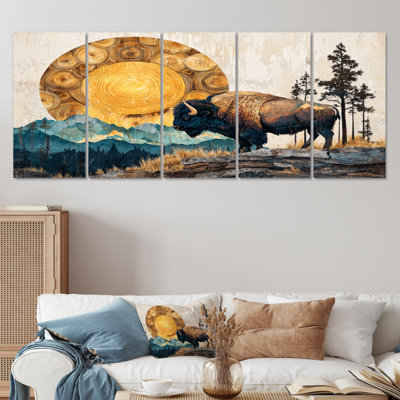 Bison américain dans «The Woods I» - art mural animal Buffalo - ensemble de décorations murales modernes