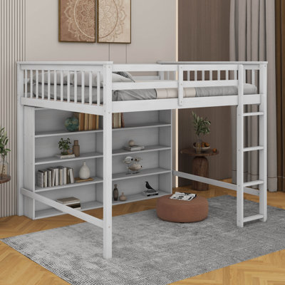 Lit mezzanine double avec tablettes