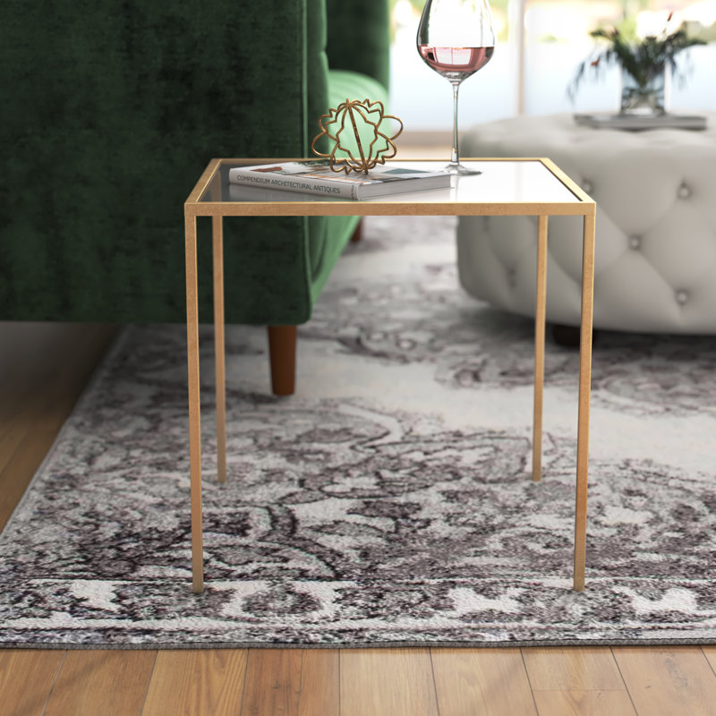 Oxendine End Table, Silver/Black Glass Top