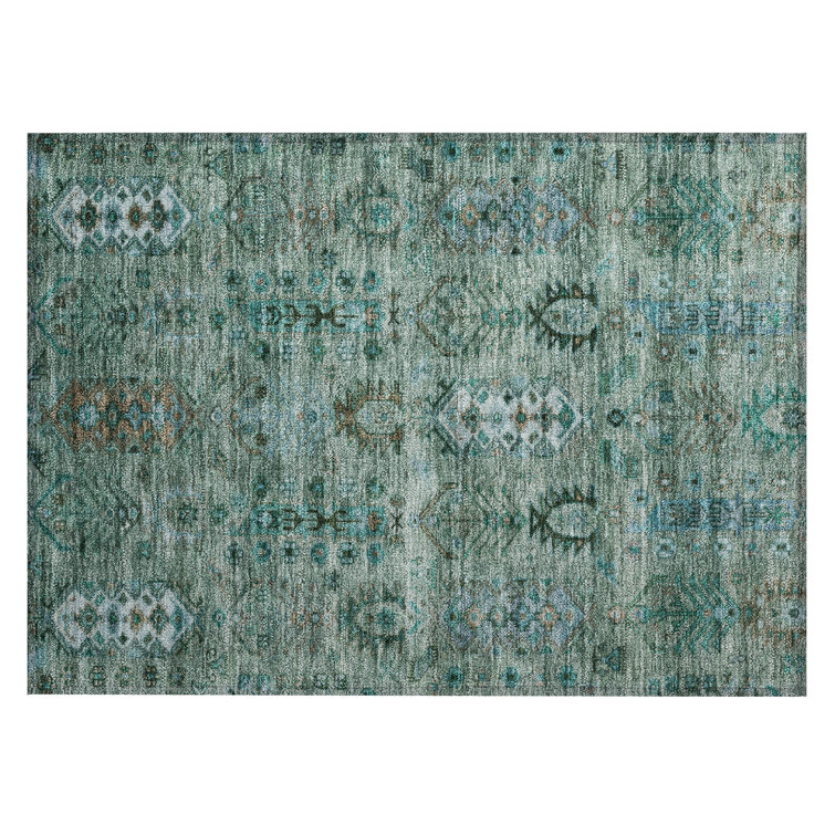 Machine Washable Indoor/Outdoor Xhevrie Green Rug