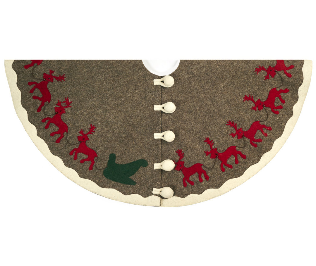 Hand Felted Wool Reindeer & Sleigh Tree Skirt - Christmas Eve Scene Arcadia Home
