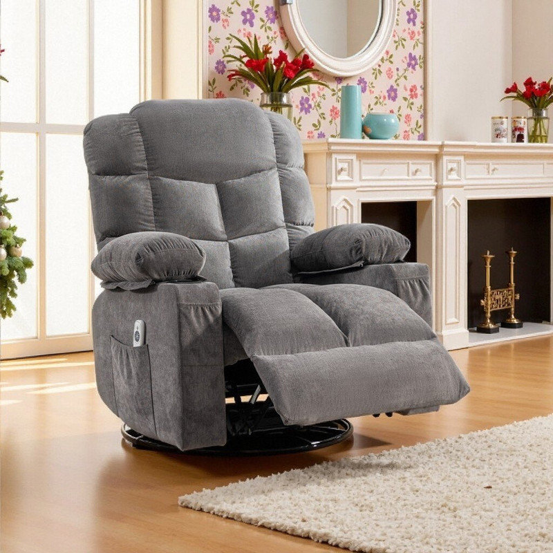 Fauteuil inclinable et pivotant de massage avec chauffage lombaire, conception à bascule avec port USB et porte-gobelets