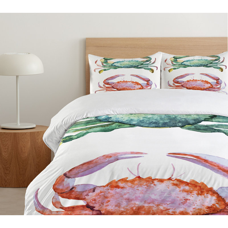 Twin Watercolor Crabs Duvet Cover Set with Pillow Sham