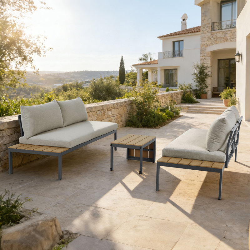 4 - Person Patio Dining Set Rectangular Table, Beige