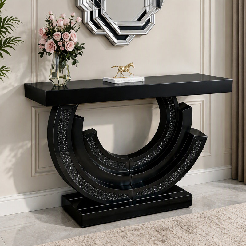 Console miroir, table d'entrée, Noir, Black, Black