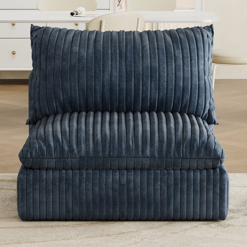 Velours côtelé bleu nuage: siège profond, double couche, coussin amovible rembourré de plumes. Pour salon, chambre à coucher, appartement de conférence. Compression modulaire et haute densité, aucun assemblage requis