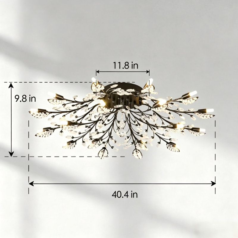 Plafonnier encastré branche de cristal noir, Noir mat