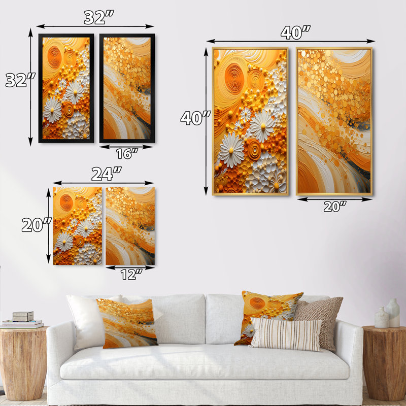 «Color Field Abstract Saffron», 2 pièces sur toile, Toile tendue, H 20 po x l 24 po