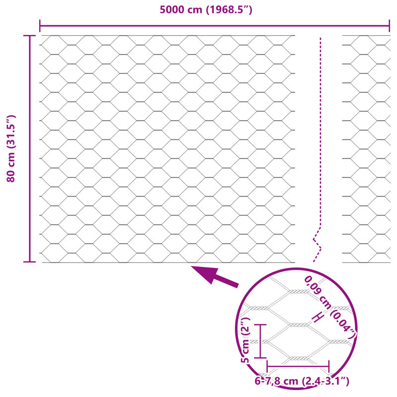 Hexagon Fence Green Steel, 80cm H x 5000cm W