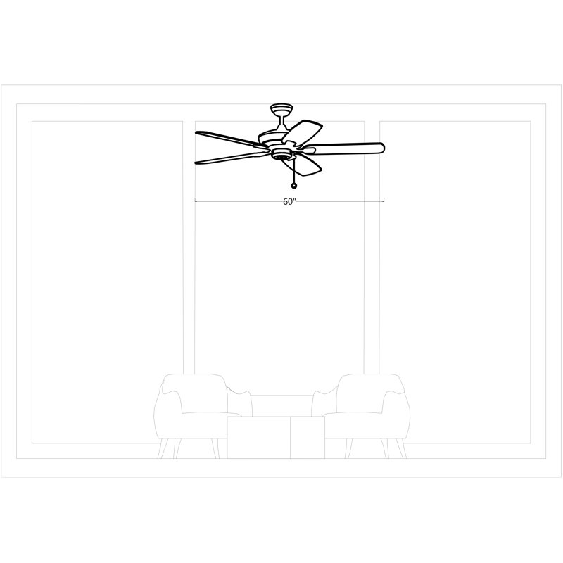 Ventilateur de plafond standard à 5 pales de 60 po avec chaînette, Blanc mat avec pales blanches