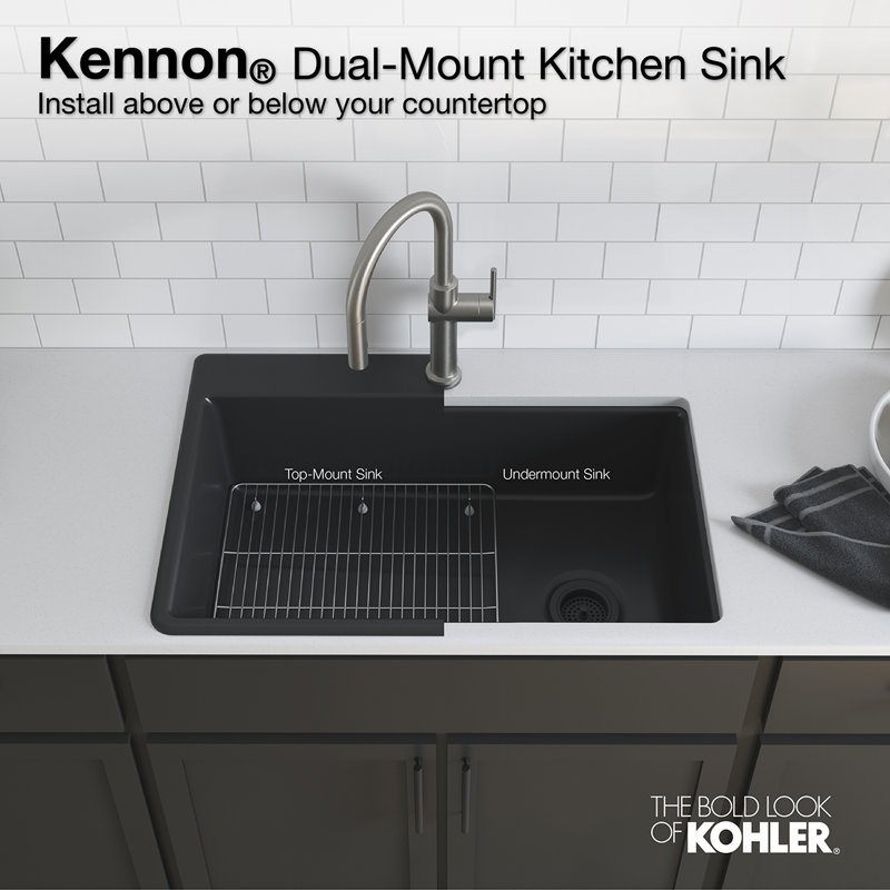 Kennon 33" L x 22" W Double Basin Dual Mount Kitchen Sink, Matte Graphite