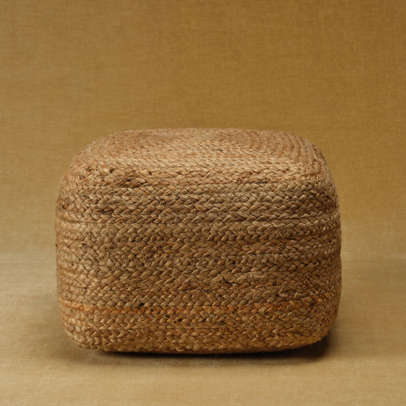 Cicero 18" Wide Square 100% Braided Jute Pouf Ottoman/Foot Stool by Jaipur Living, Beige Jute