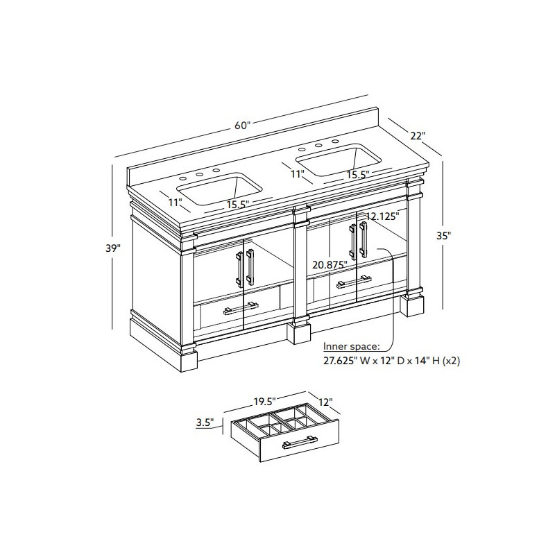 FLW Harmony 36 Wood Sink Vanity, White, 60