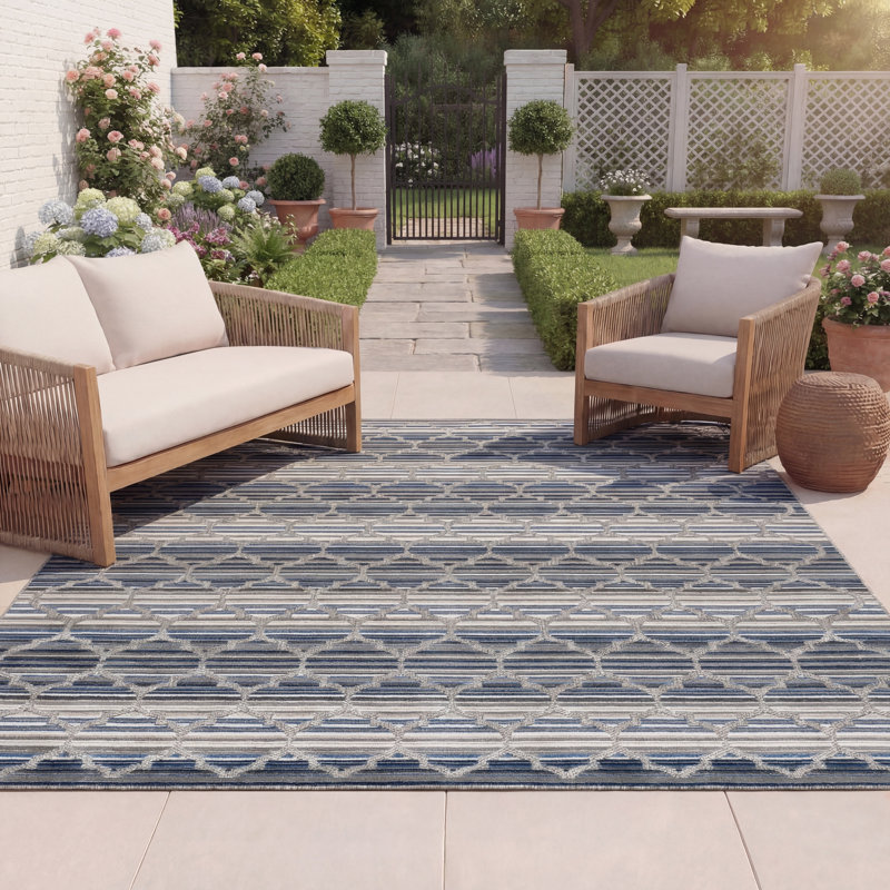 Tapis d'intérieur / extérieur à motif géométrique Longridge Performance, Rectangle 8 pi x 10 pi