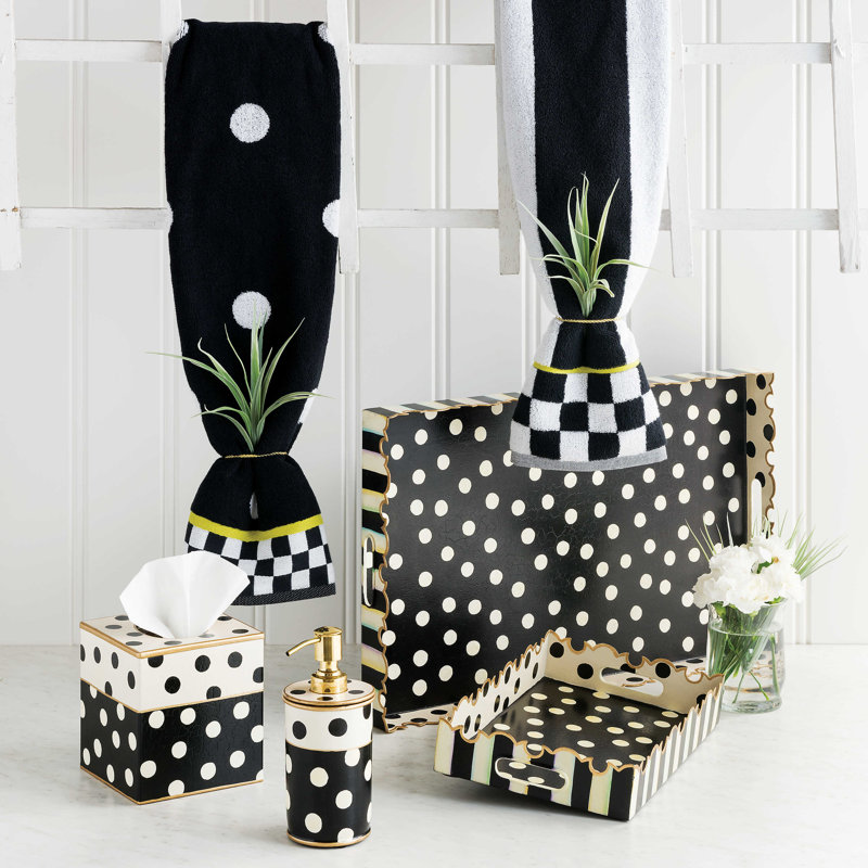 Black and White Cotton Hand Towel with Chartreuse Trim